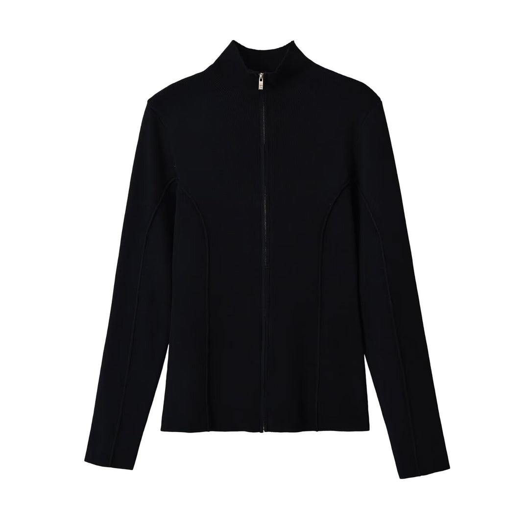 Ladies fitted fine knit jacket with stand-up collar and full-length zipper Amarae