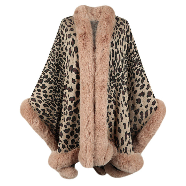 Women's Cozy Poncho with Luxurious Faux Fur Trim and Leopard Print Lune London