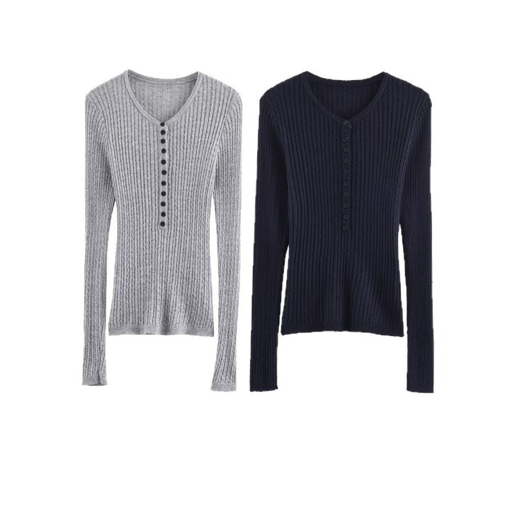 Long sleeve women's t-shirt with ribbed structured design and button details Lune London