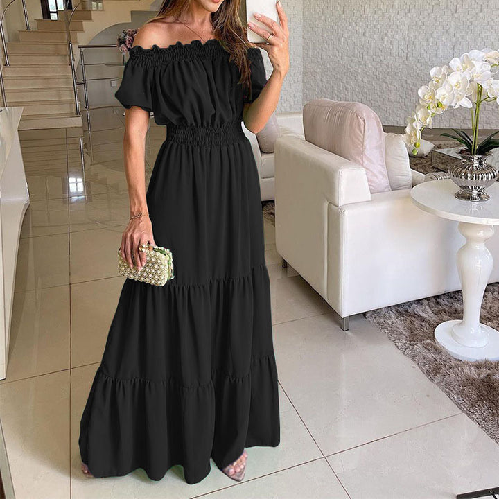 Maxi dress for women with off-shoulder design and ruffle Lune London