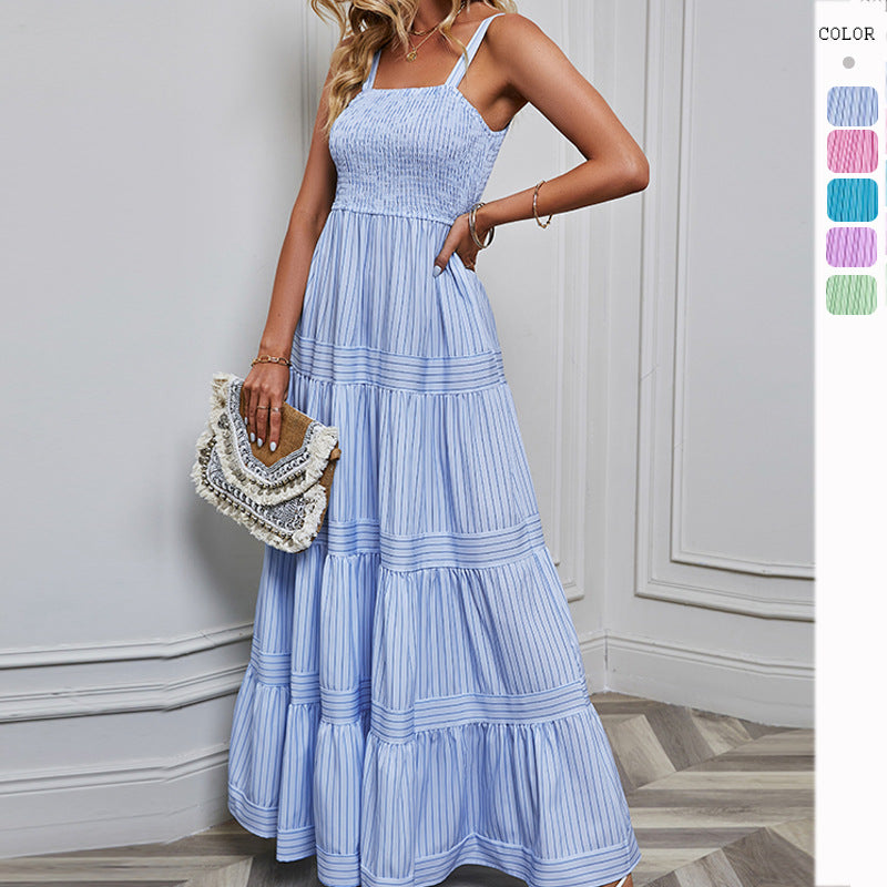 Women's maxi dress with sophisticated pleated design and elastic top Lune London