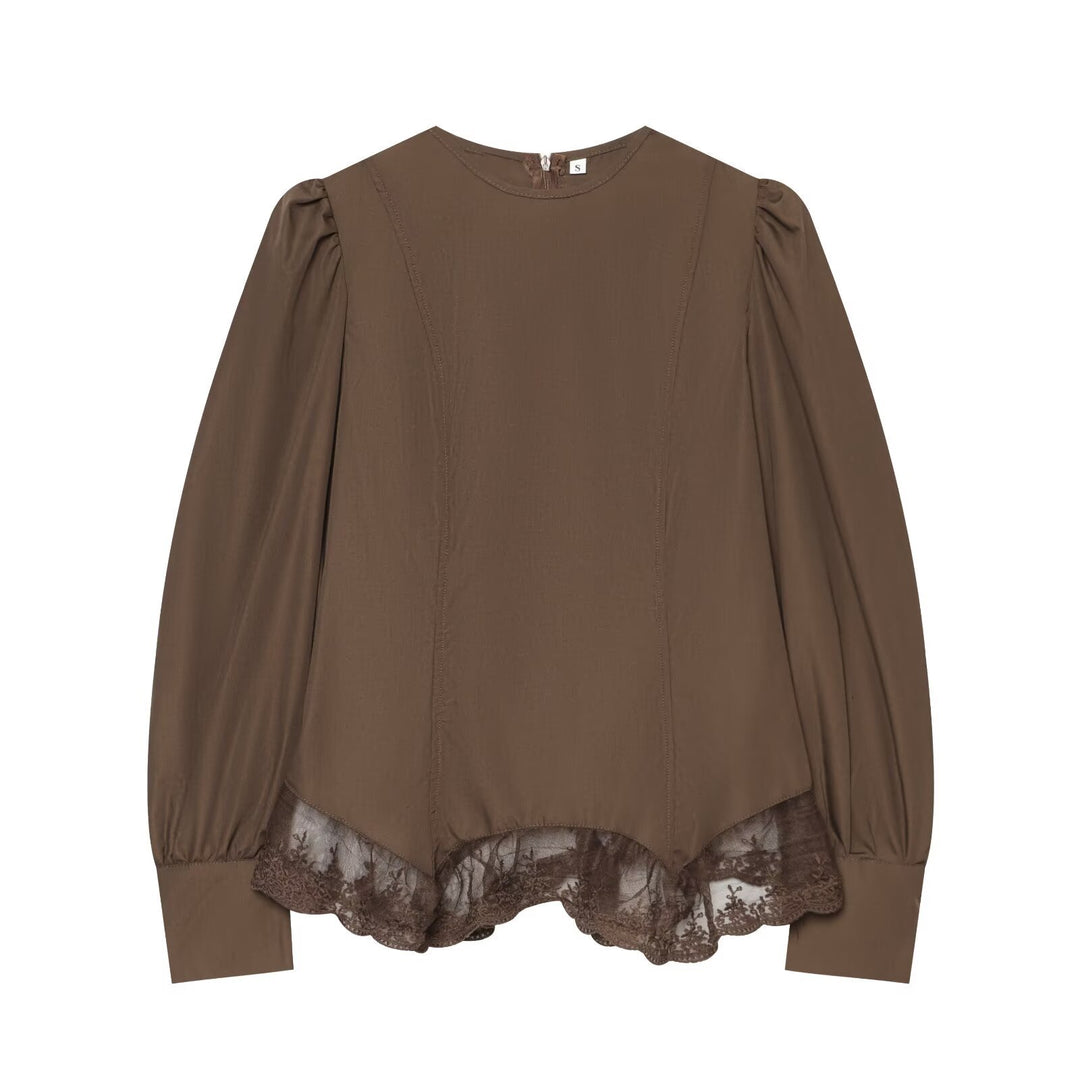 Women's blouse with volume sleeves and lace trim Amarae