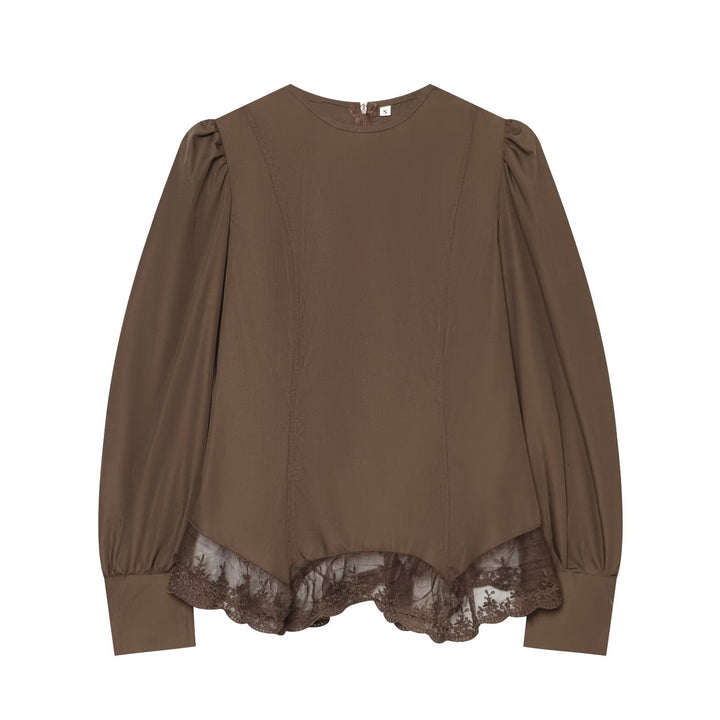 Women's blouse with volume sleeves and lace trim Amarae