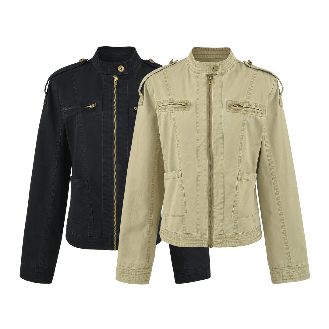 Women's field jacket with stand-up collar, shoulder flaps and golden zippers Amarae