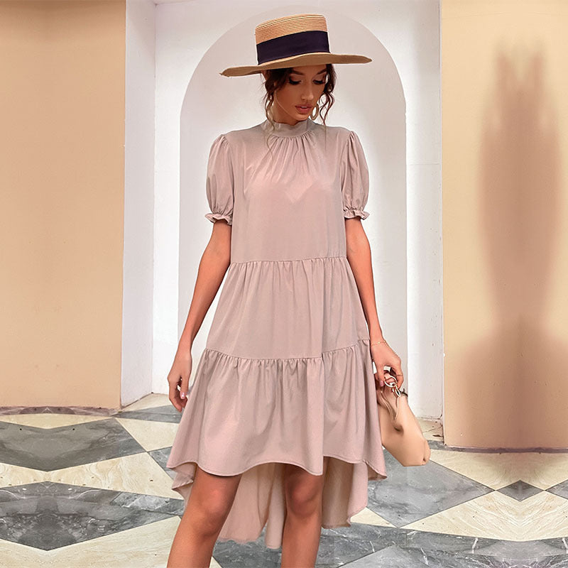 Asymmetrical fluid ruffle dress for women with puff sleeves Lune London