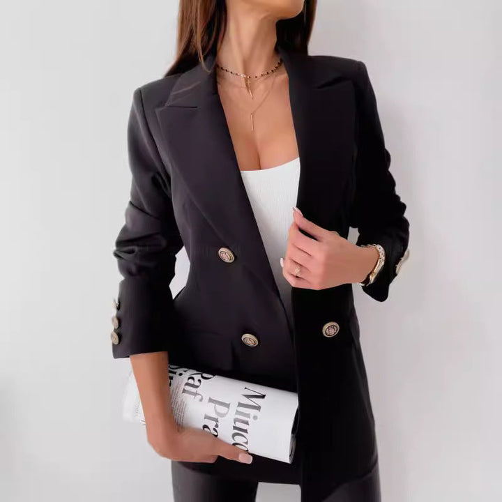 Women Elegant Double-Breasted Blazer with Gold Buttons Lune London