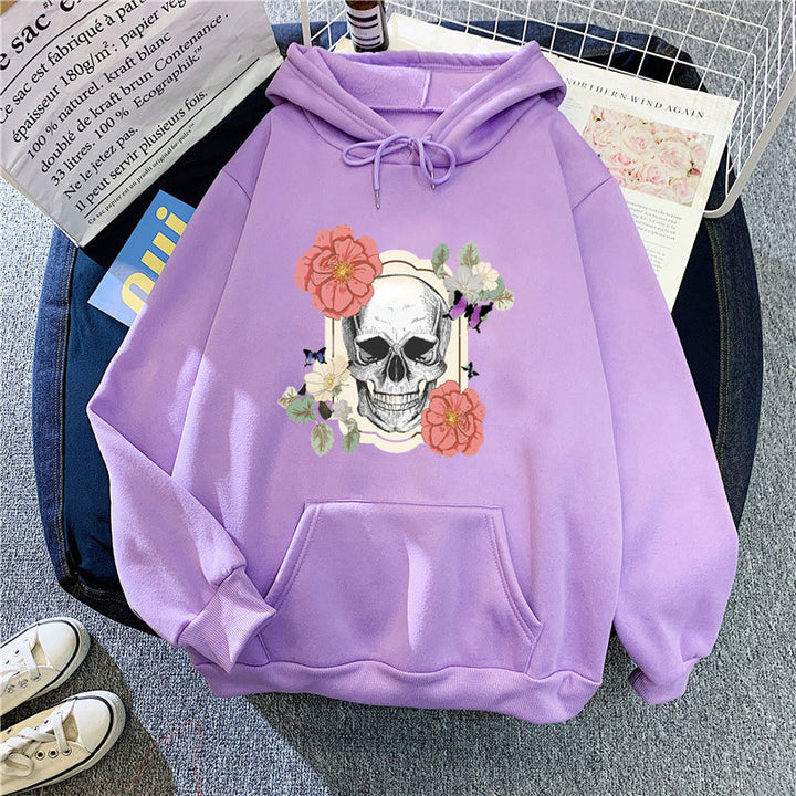 Women's hoodie with creative skull and flower design Chic & Stil