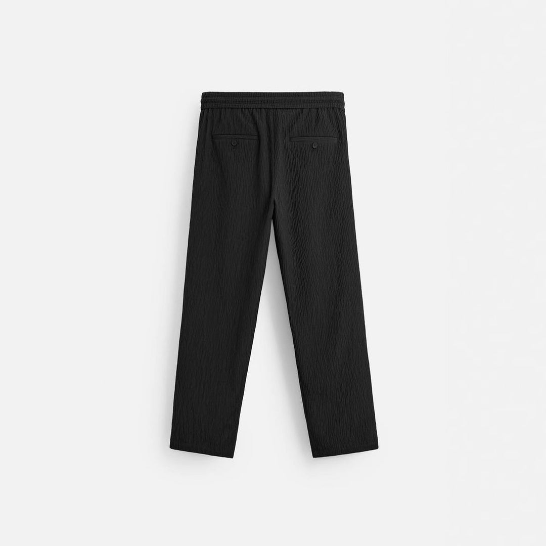 Men's Relaxed, Textured Crinkle Pants with Elastic Waistband and Drawstring Amarae