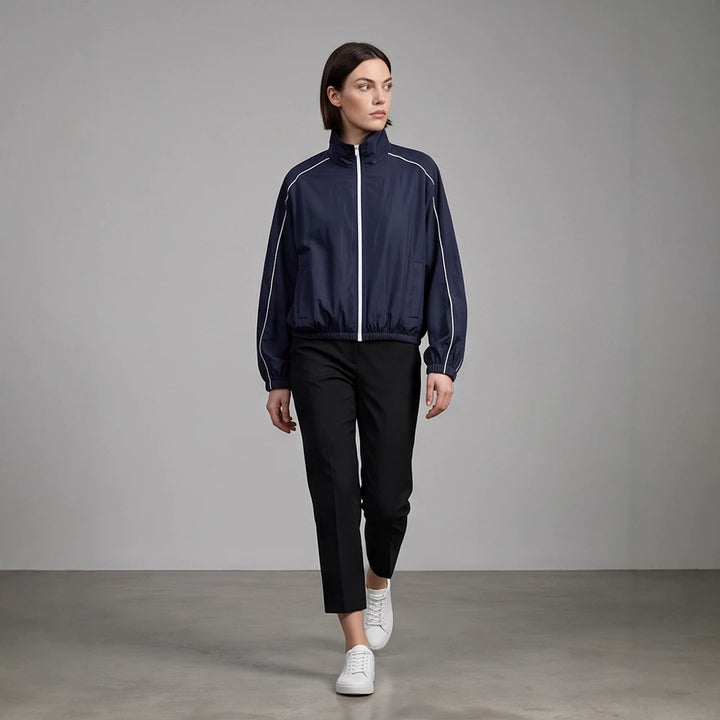 Women's Lightweight Sports Track Jacket with Stand-up Collar, Contrast Piping and Elastic Waistband Amarae