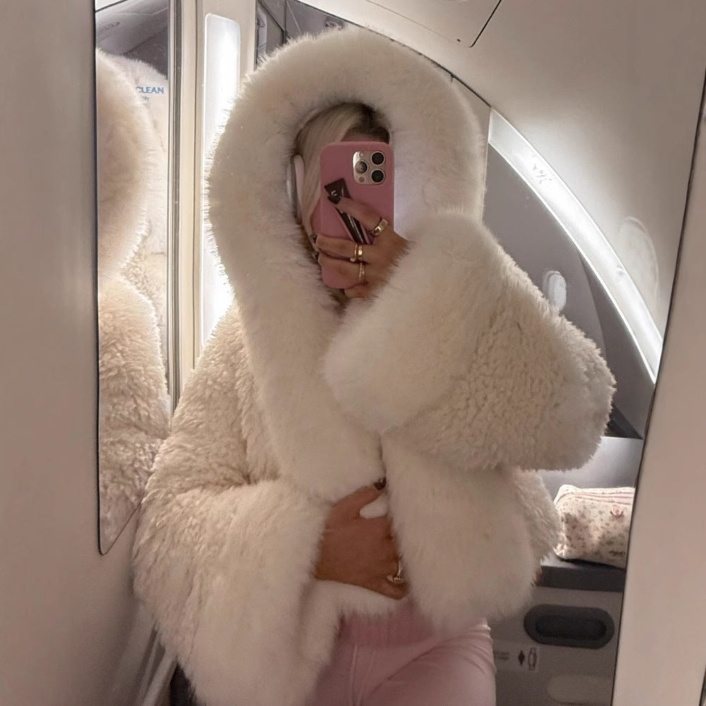 Faux fur jacket for women with a luxurious hood design Lune London