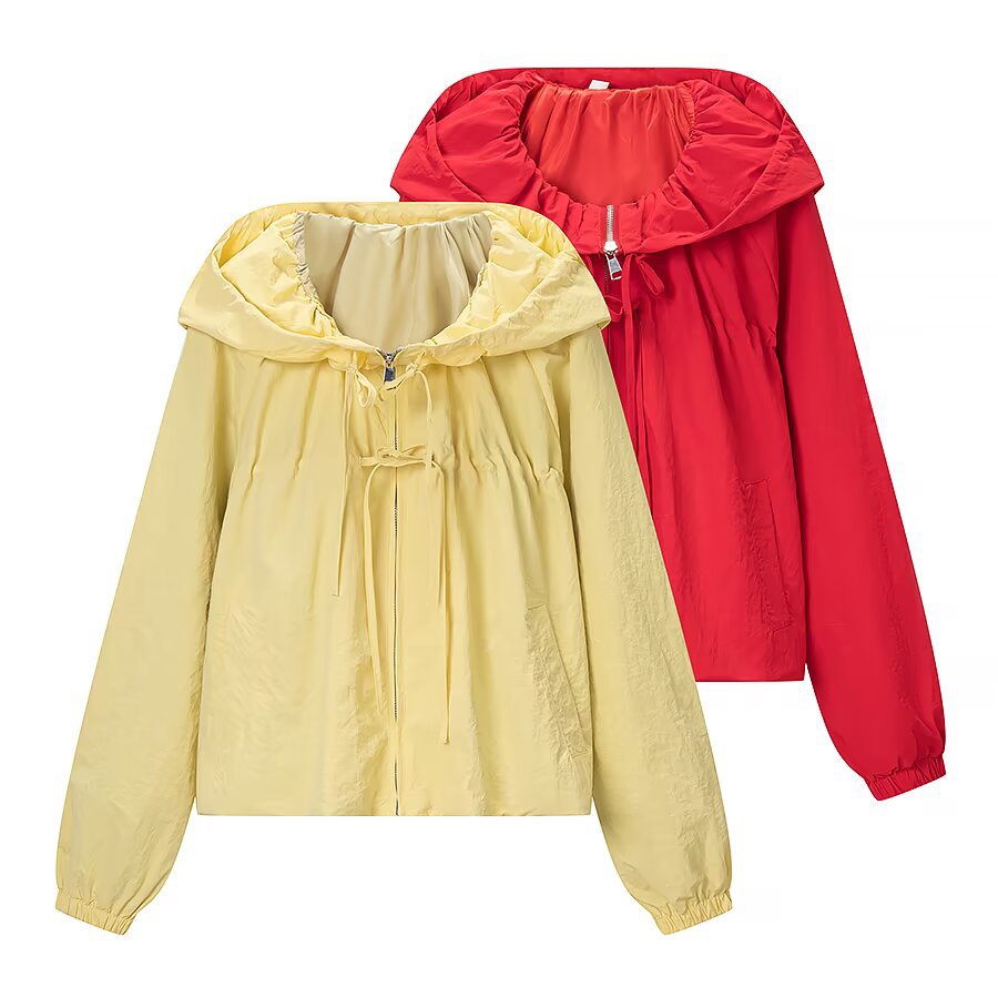 Women's Lightweight Hooded Windbreaker with Drawstring, Cropped Cut and Elastic Cuffs Amarae