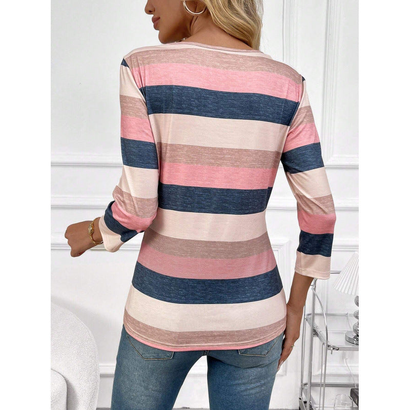 Long Sleeve Women's T-Shirt with Stylish Stripes Lune London