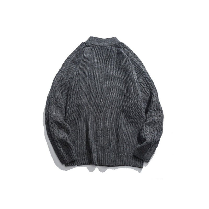 Unisex Oversized Knit Cardigan with Cable Pattern, V-Neck and Patch Pockets Amarae