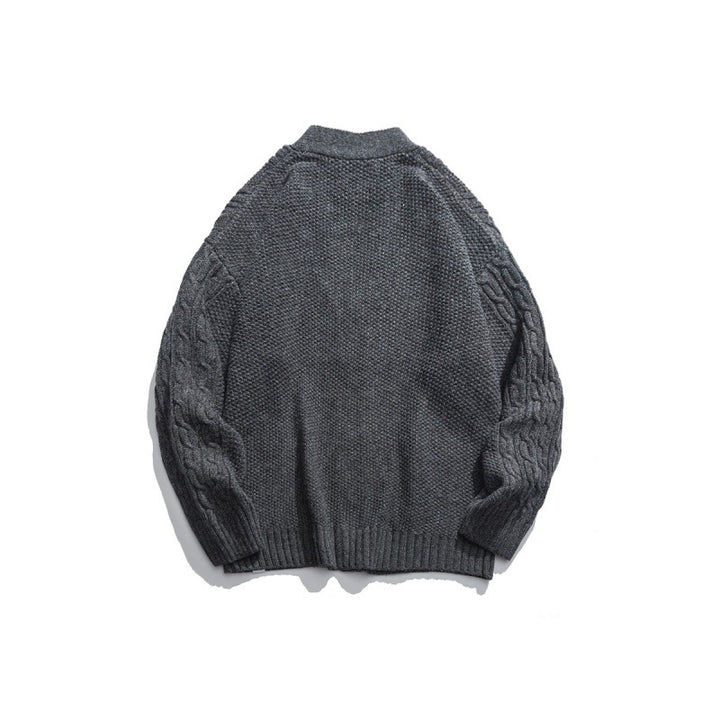 Unisex Oversized Knit Cardigan with Cable Pattern, V-Neck and Patch Pockets Amarae
