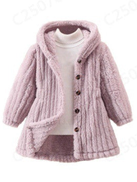 Ladies Cozy Teddy Jacket with Hood and Button Closure Lune London