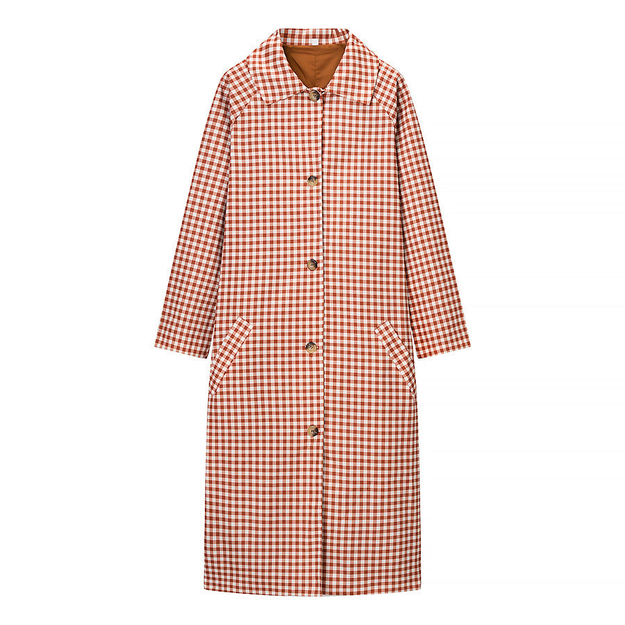 Women's Checked Midi Length Trench Coat with Turned-Up Cuffs Amarae