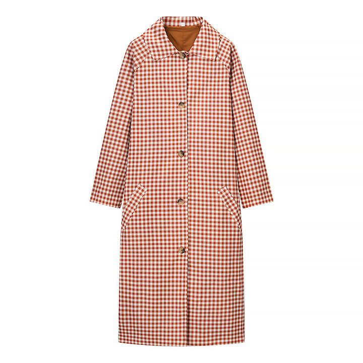 Women's Checked Midi Length Trench Coat with Turned-Up Cuffs Amarae