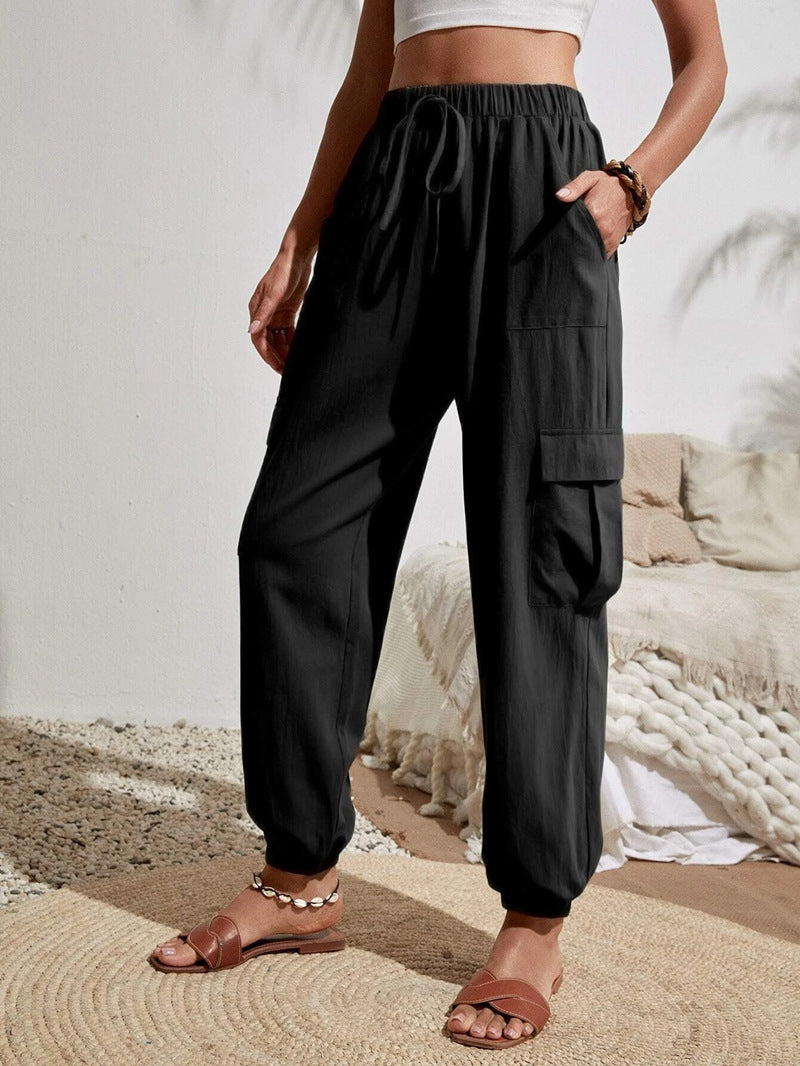 Women's Lightweight Cargo Jogging Pants with Drawstring, Elastic Waistband and Elastic Cuffs Amarae