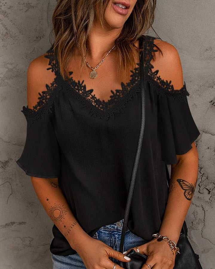 Chic and stylish blouse with lace cold shoulders for women