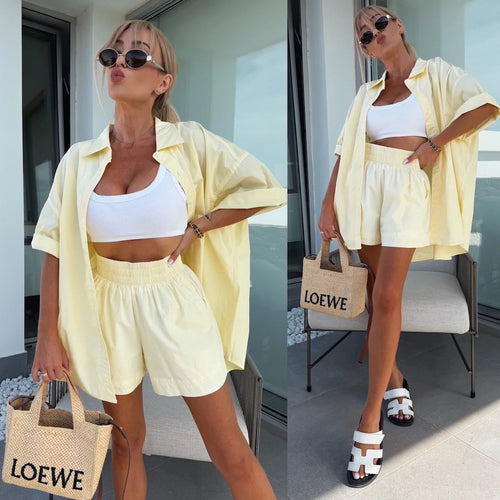 Casual short sleeve blouse and shorts set for women Amarae
