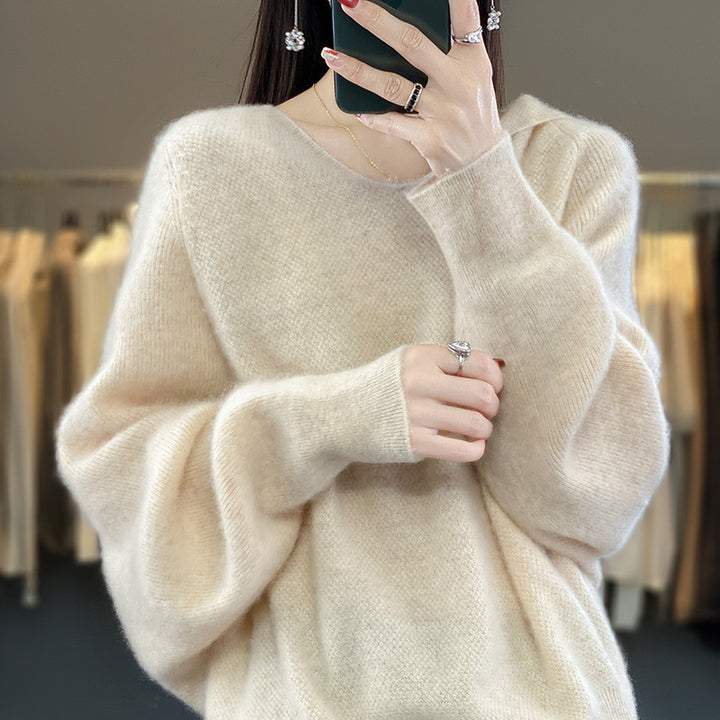 Pull décontracté pour femmes avec des manches volumineuses et un col en V Chic & Stil