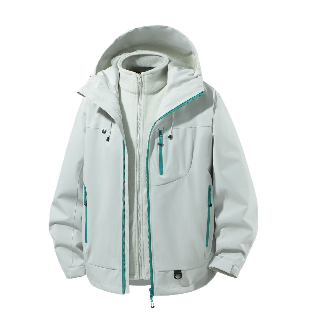 Men's two-piece waterproof softshell parka with removable fleece inner jacket, adjustable hood, and multifunctional pockets Amarae