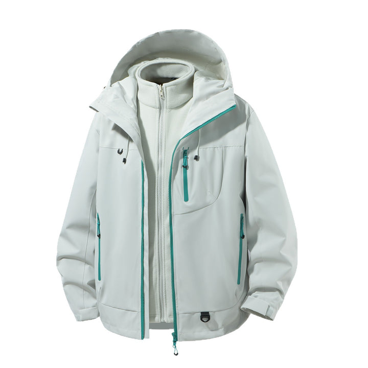 Men's two-piece waterproof softshell parka with removable fleece inner jacket, adjustable hood, and multifunctional pockets Amarae