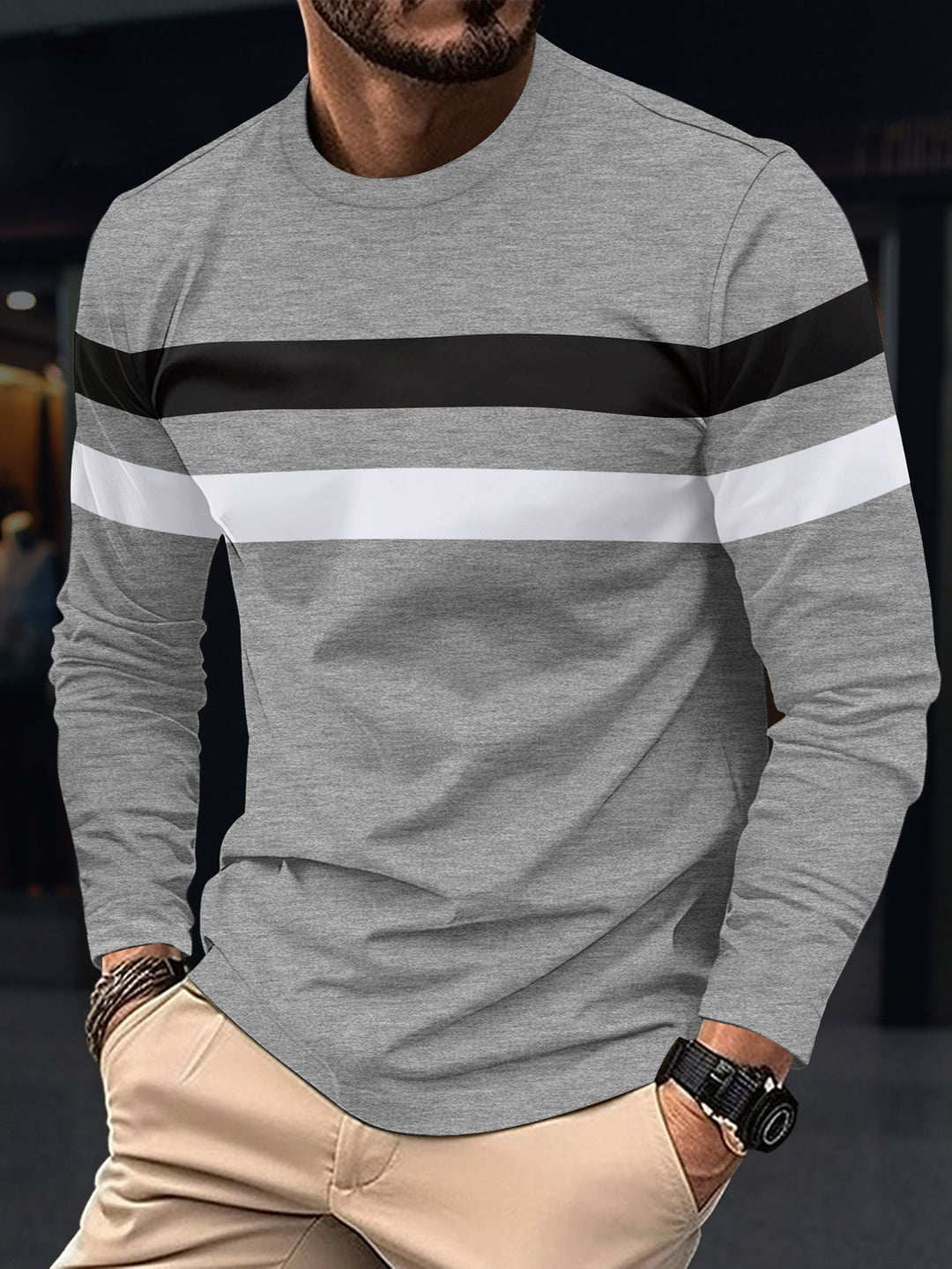 Men's trendy long sleeve t-shirt with chic and stylish sporty stripes