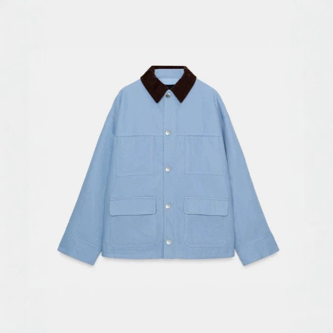 Women's short chore jacket made of canvas with cord collar and four patch pockets Amarae