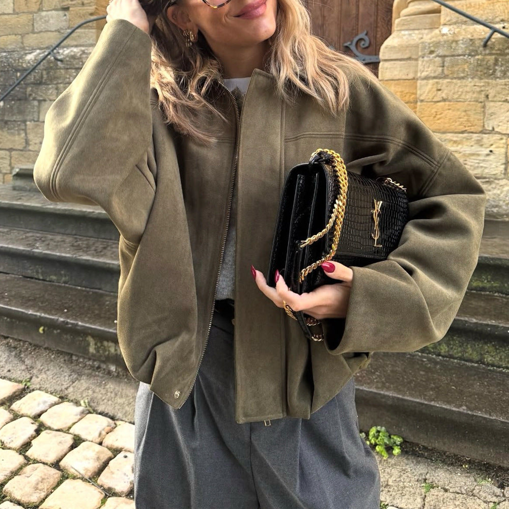 Women’s Oversized Cropped Jacket with Balloon Hem and Shoulder Cutouts Amarae