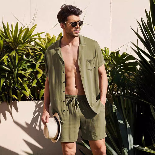 Men Casual Short Sleeve Shirt and Chic Shorts