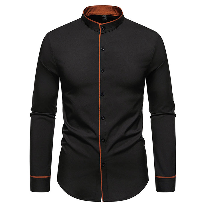 Men's long sleeve shirt with modern stand-up collar and embroidered details Lune London