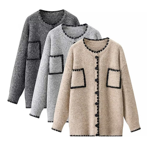 Cardigan pour femmes avec poches plaquées et détails contrastés Chic & Stil