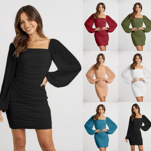 Fitted mini dress for women with puff sleeves and square neckline Amarae