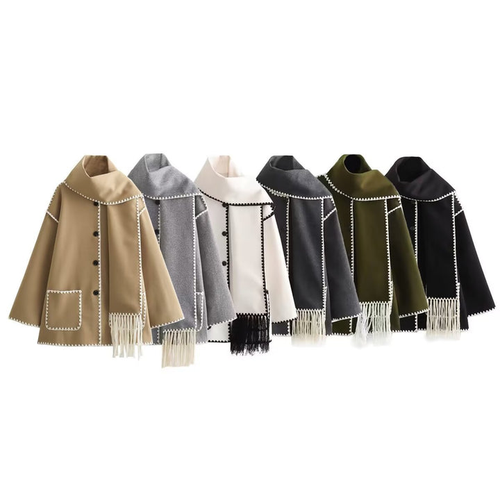 Women’s coat with fringe detail and elegant row of buttons Lune London