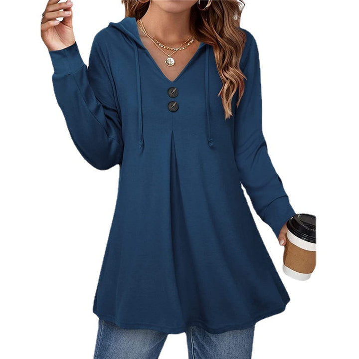 Hooded tunic for women with button detail and asymmetrical cut Lune London