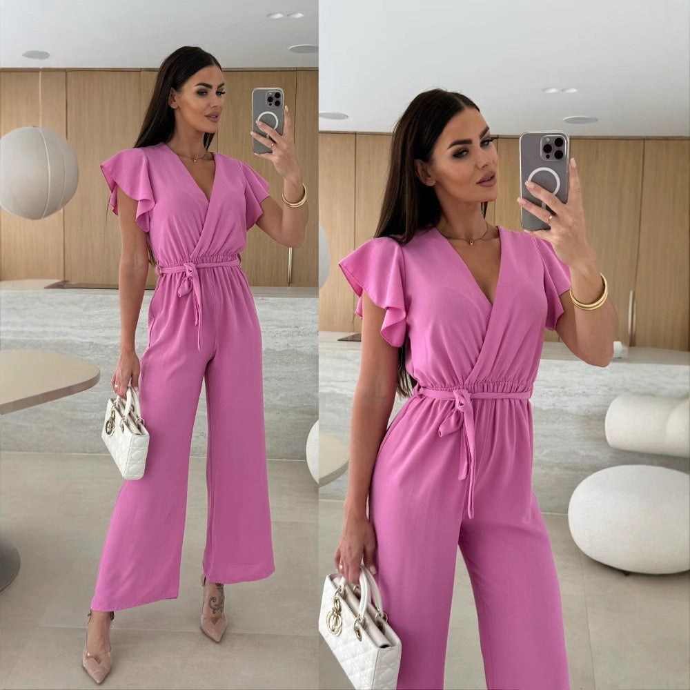 Ladies Wide Leg Ruffle Jumpsuit Lune London
