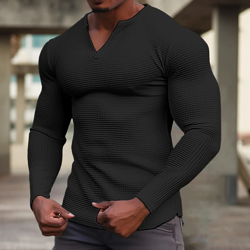 Long sleeve t-shirt for men with textured V-neck Lune London