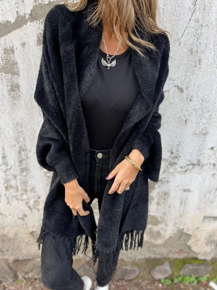 Women's Cozy Knit Poncho with Fringes Lune London
