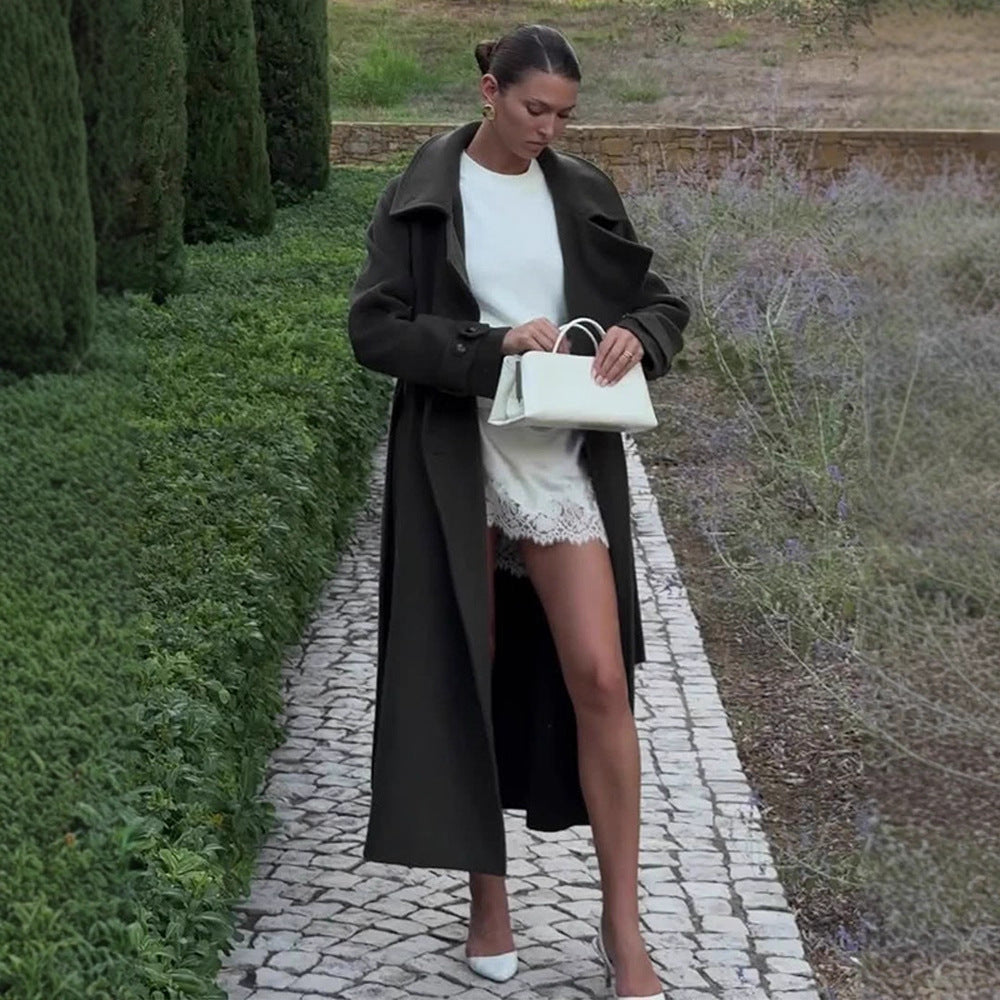 Women’s Maxi Length Wool Coat in Cocoon Cut with Voluminous Shawl Collar Amarae
