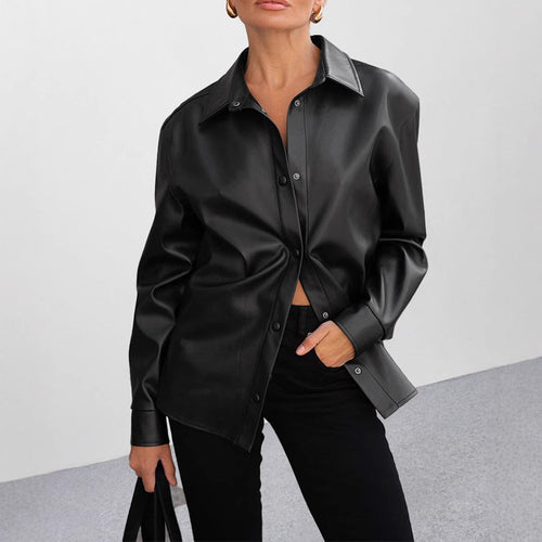 Amarae Faux Leather Blouse for Women