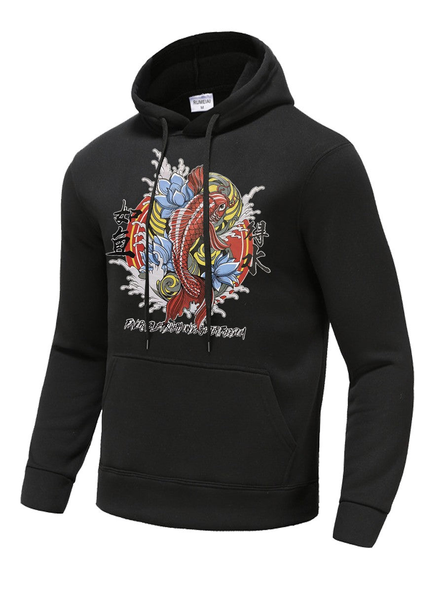 Men's hoodie with artistic koi pattern Amarae
