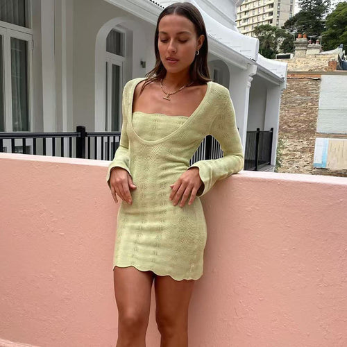 Knit dress for women with deep V-neckline and wave hem Amarae