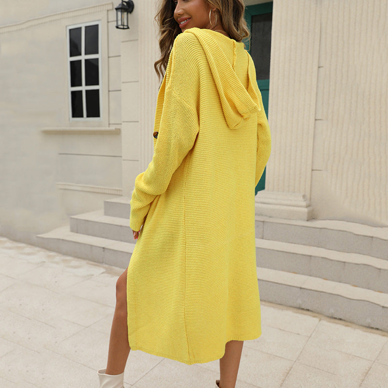 Knitted women's coat with button details and hood Lune London