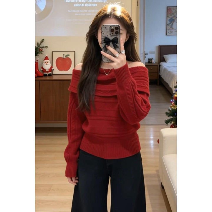 Pull en maille côtelée à épaules dénudées pour femmes Chic & Stil
