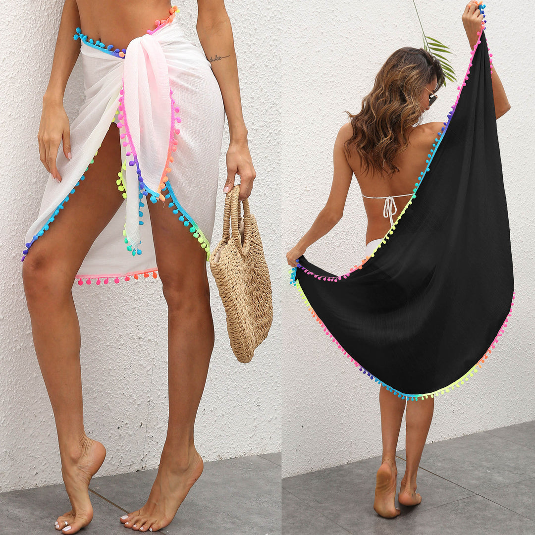 Ladies beach draped with Pom-Pom trim Lune London