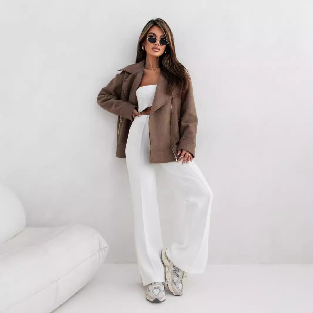 Veste en laine élégante et chaude pour dames avec fermeture éclair asymétrique Chic & Stil