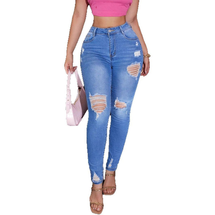 Women's High-Waisted Sculpting Skinny Jeans with Layered Ripped Details and Shaping Comfort Waistband Amarae