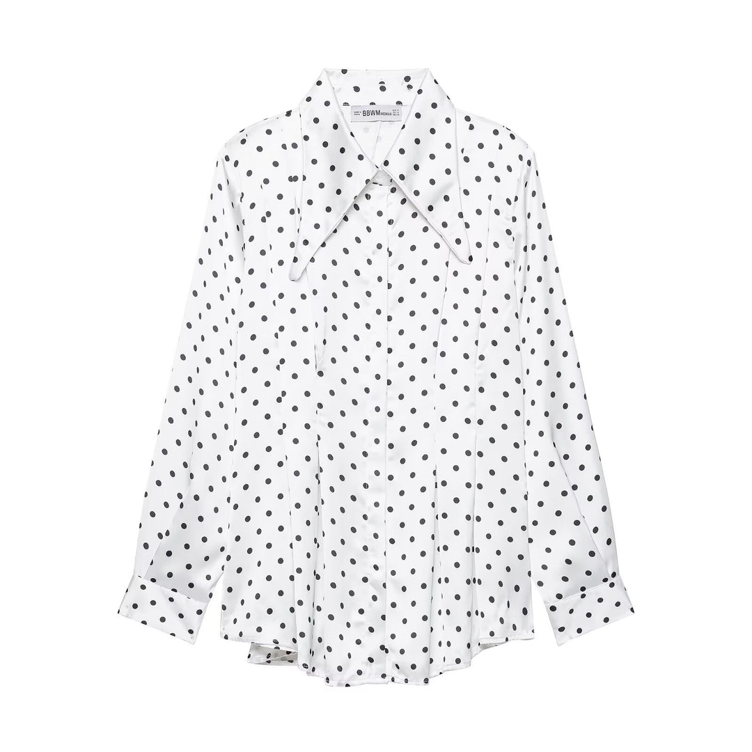 Women's Wide Palazzo Pants with High Waist, Leg Slit and Polka Dot Pattern Amarae