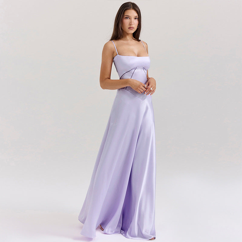 Elegant satin maxi dress for women with thin straps and a figure-hugging fit Chic & Stil